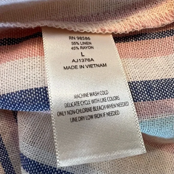 Ava James NWT Linen Blend Off The Shoulder Blouse Sz M Pastel Striped Pink Blue - Picture 7 of 10